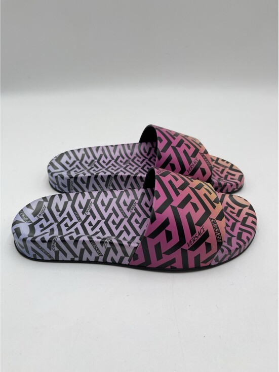 Versace Shoes - Versace Women's Logo Print Rainbow Multi-Color Pool Slide Flip Flops Shoes 36